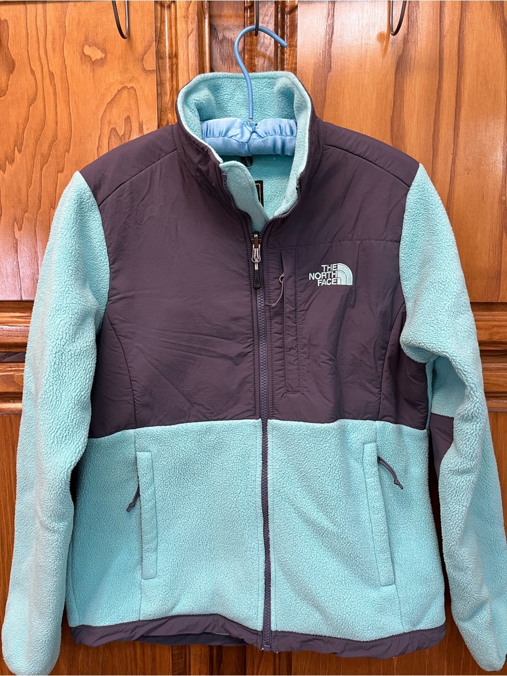 The North Face Mint and Charcoal Colorblock Fleece Jacket